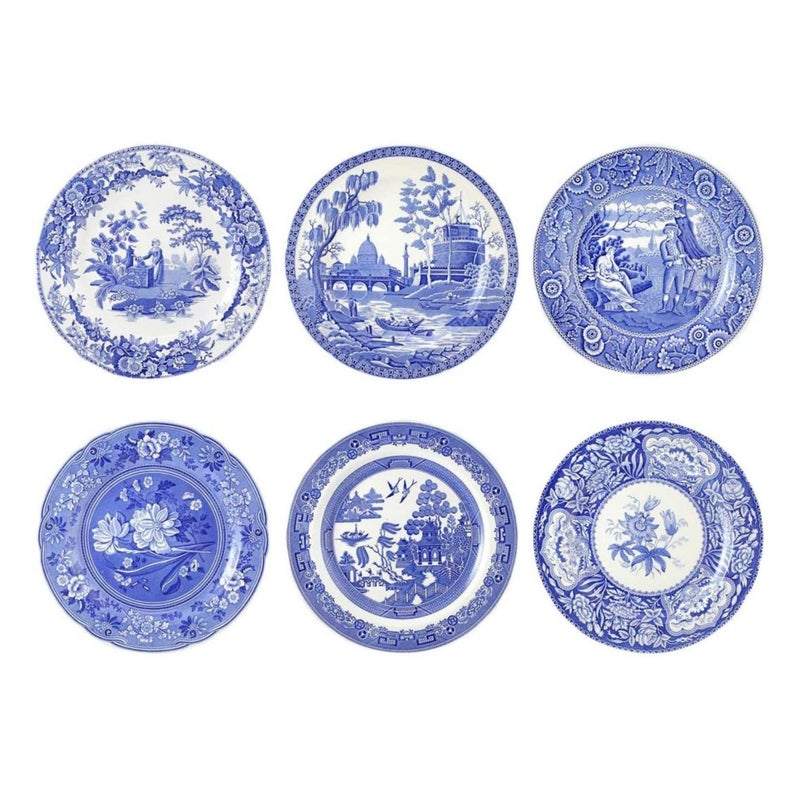 Spode Blue Room Georgian Plate Set, Set of 6 - Decorative 10.5-Inch Earthenware Plates Featuring Botanical & Historic Designs - Vintage Dinnerware Set for Dining or Display - Made in England - Image 1